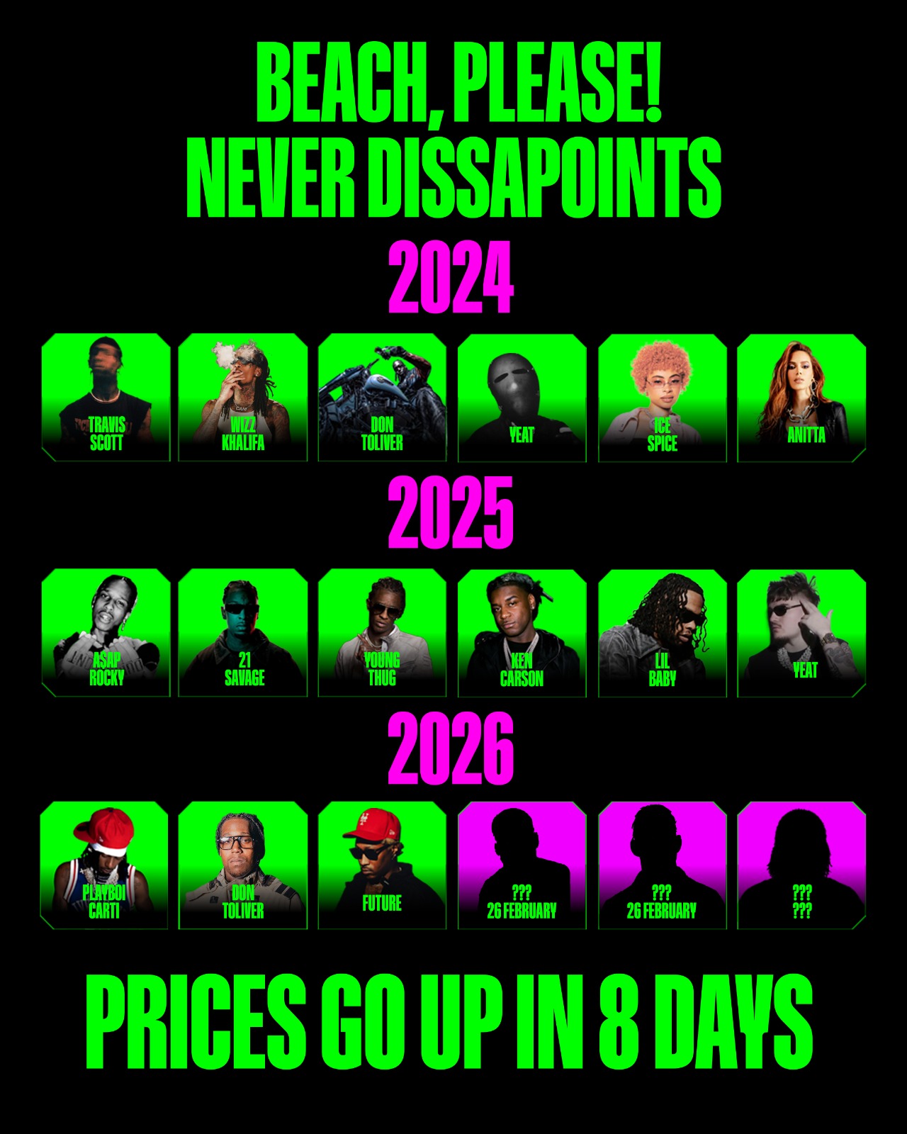 Lineup Updates & Price Increase